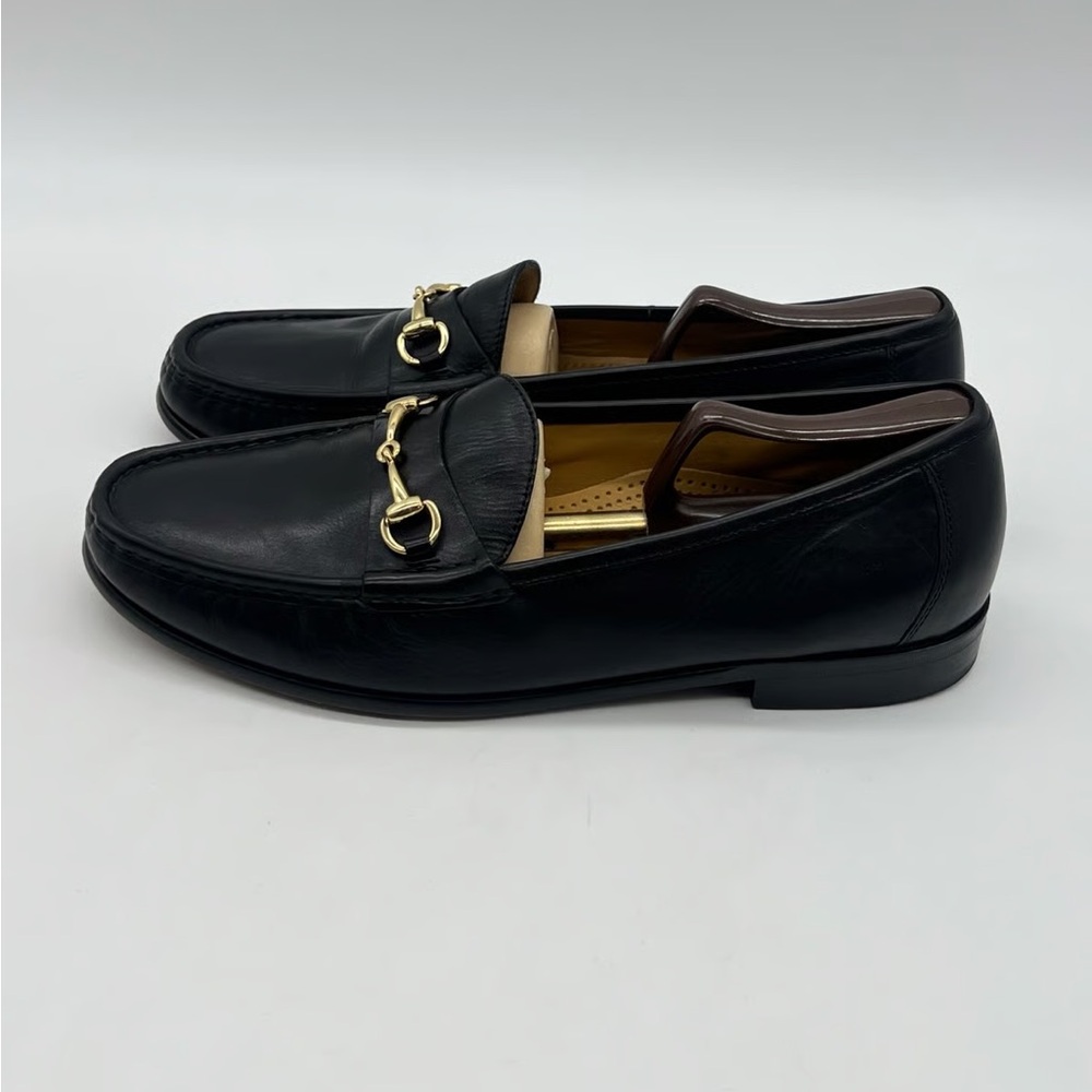 Cole Haan Ascot Black Leather Loafers with Gold Detailing